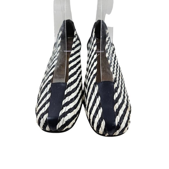 Vintage Rombel Shoes Womens 38 Navy Blue White Striped Woven Block Heels 7.5 - Picture 2 of 10